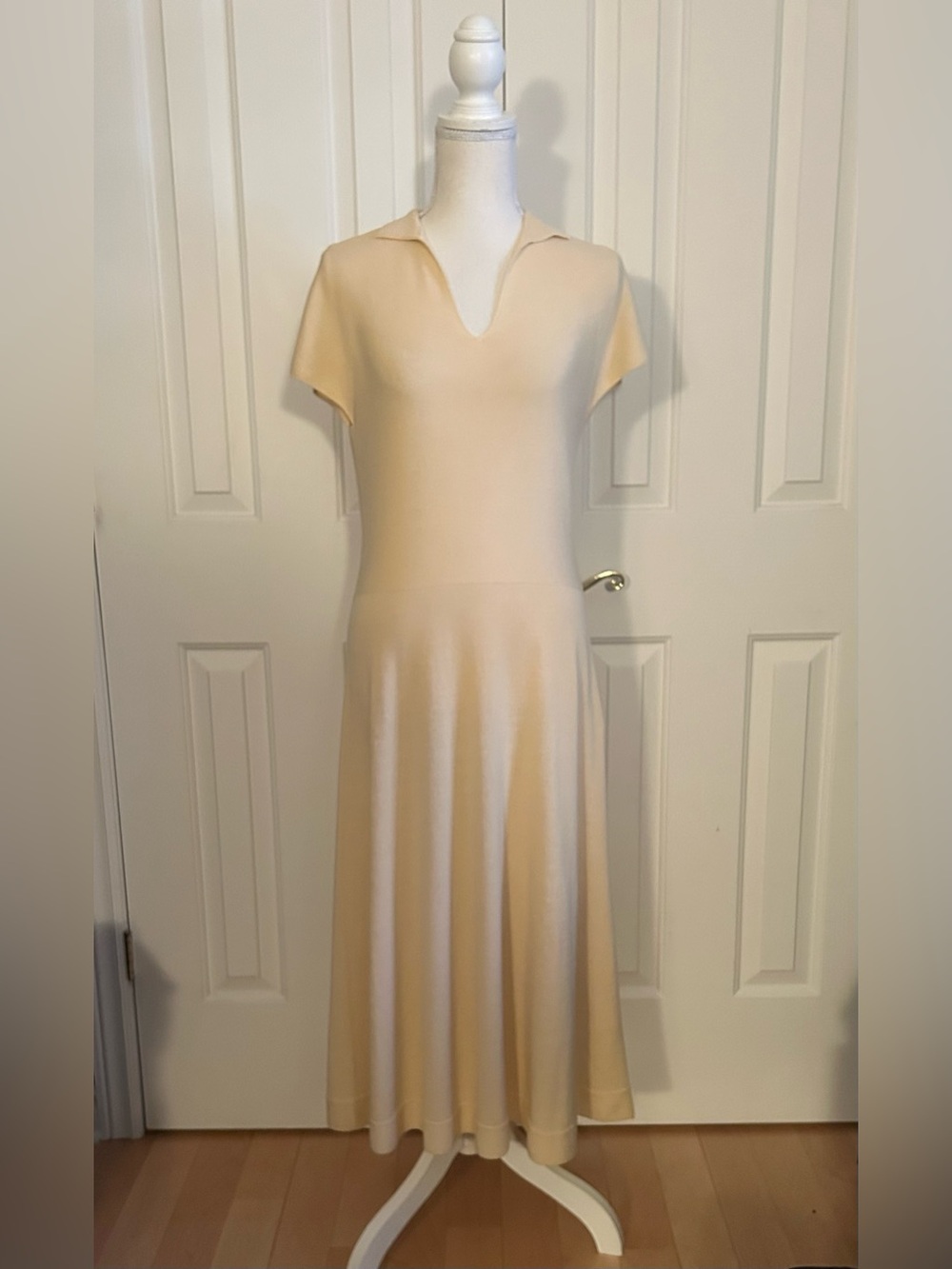 NWT UNIQLO Knitted Short-Sleeve Fit-and-Flare Maxi Dress Light Yellow Size Small